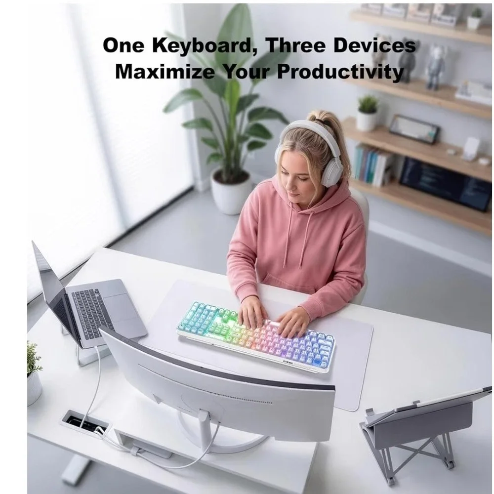 MOFII Wireless RGB Keyboard Tri-Mode Bluetooth/USB-C/2.4G Crystal Jelly Keys